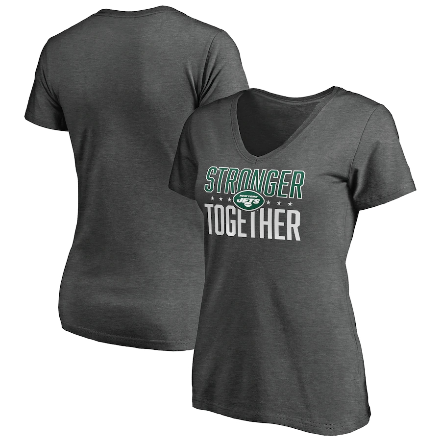 Women's New York Jets Heather Stronger Together Space Dye V-Neck T-Shirt(Run Small)